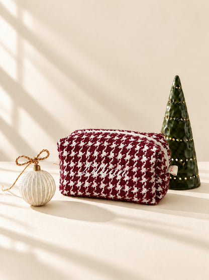 Makeup Pouch - Cherry Houndstooth - Custom Name