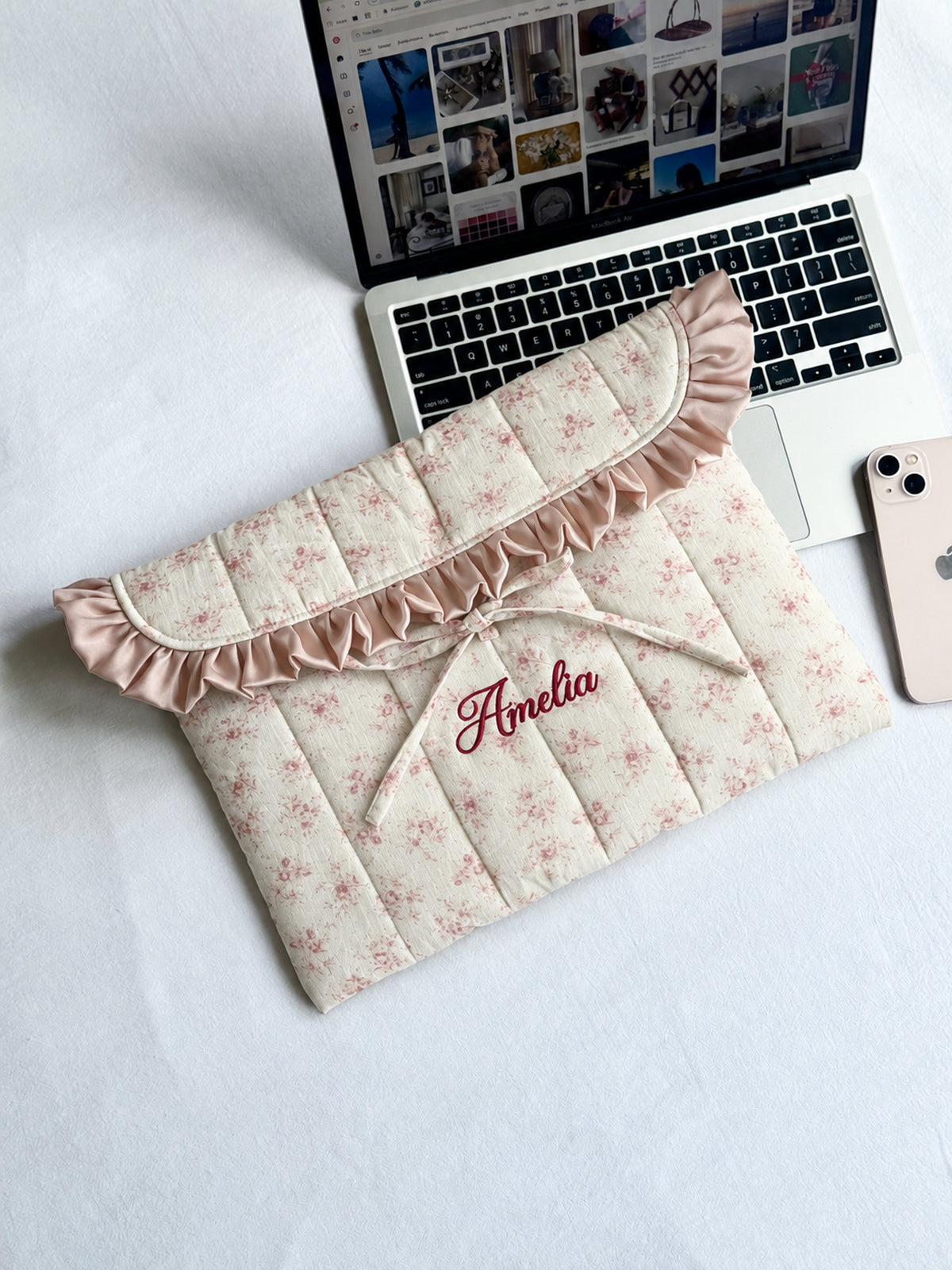 Laptop Sleeve - Poetic Bloom Ruffle - Custom Name