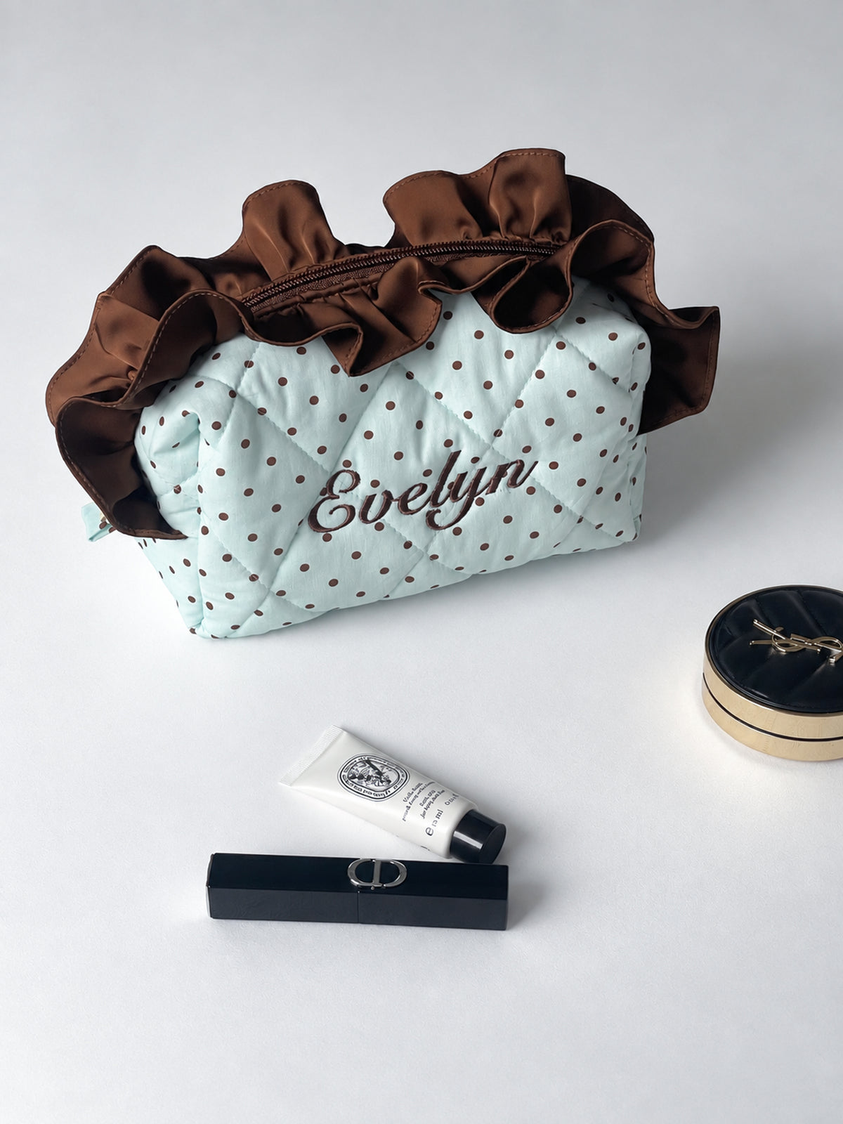 Makeup Pouch - Mint Ruffle - Custom Name