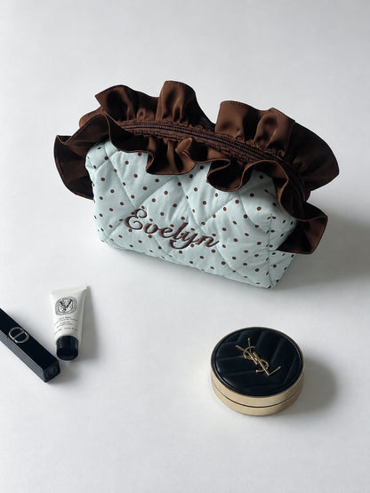Makeup Pouch - Mint Ruffle - Custom Name