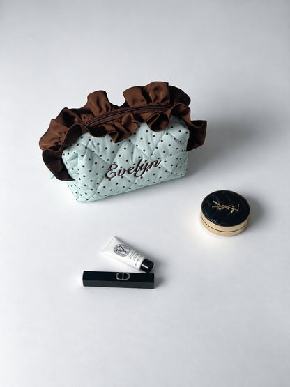 Makeup Pouch - Mint Ruffle - Custom Name