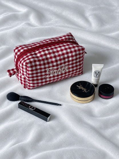 Makeup Pouch - Ruby Gingham - Custom Name