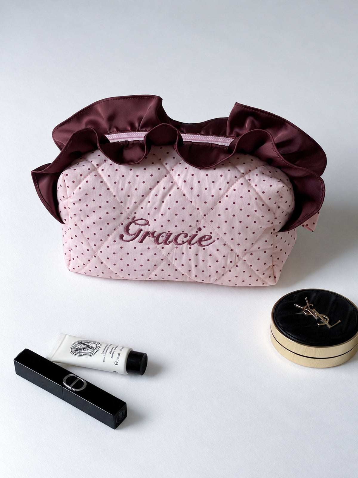 Makeup Pouch - Blush Ruffle  - Custom Name