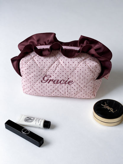 Makeup Pouch - Blush Ruffle  - Custom Name