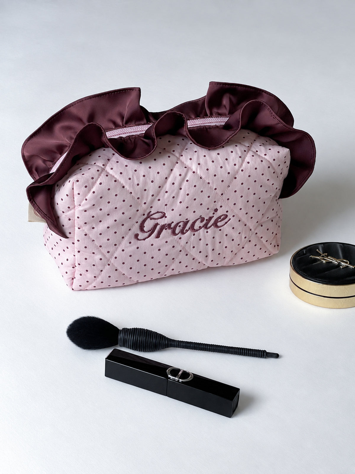 Makeup Pouch - Blush Ruffle  - Custom Name