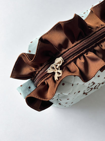 Makeup Pouch - Mint Ruffle - Custom Name