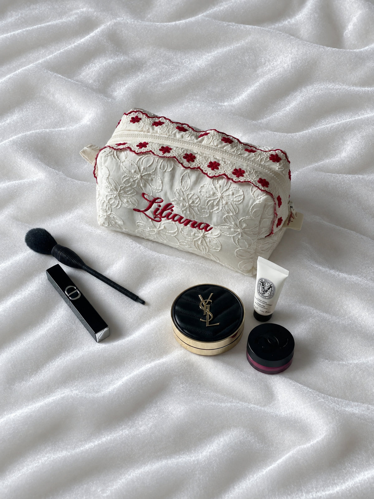 Makeup Pouch - Ivory Garden - Custom Name