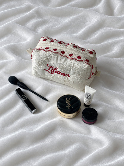 Makeup Pouch - Ivory Garden - Custom Name