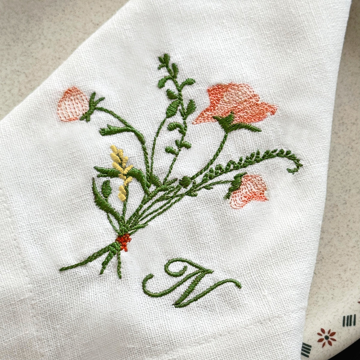 Personalized Linen Napkins With Wildflower Embroidery - 18x18 inches
