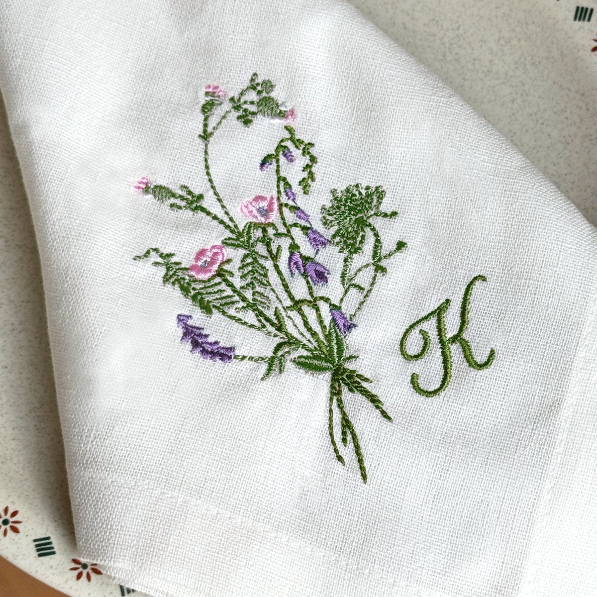 Personalized Linen Napkins With Wildflower Embroidery - 18x18 inches