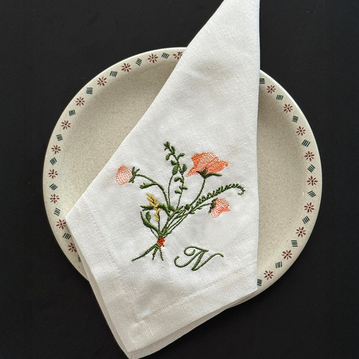 Personalized Linen Napkins With Wildflower Embroidery - 18x18 inches
