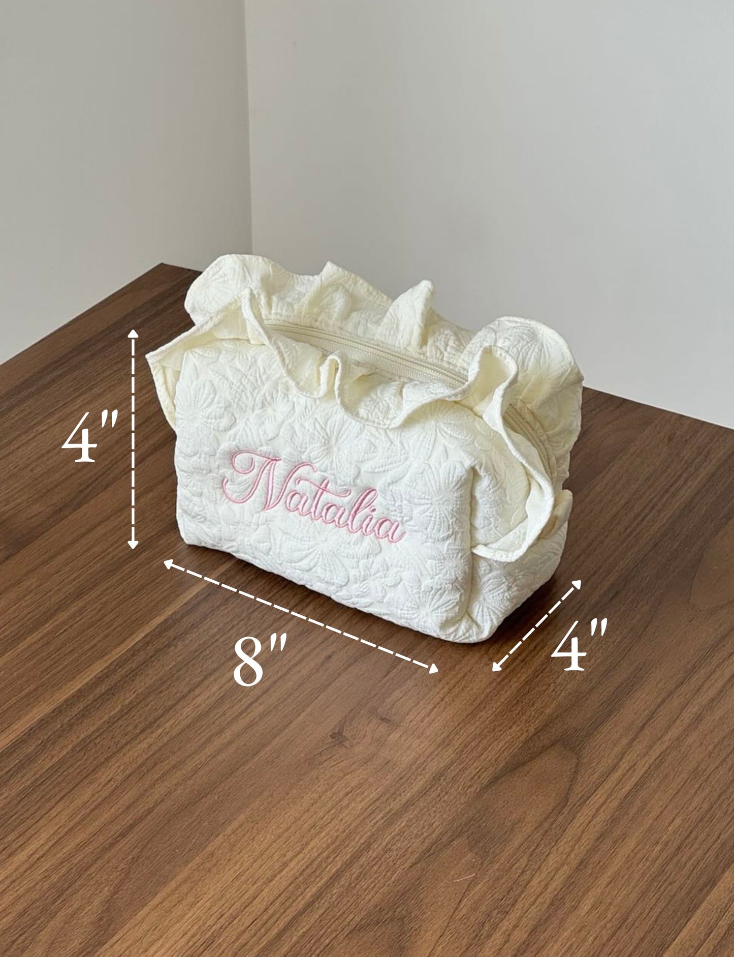 Makeup Pouch - White Garden 2 - Custom Name