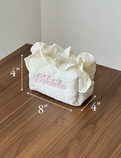 Makeup Pouch - White Garden 2 - Custom Name