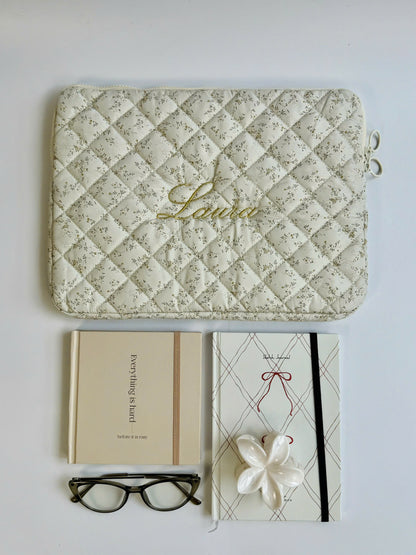 Personalized Floral Laptop Sleeve with Embroidered Name - 13 inches