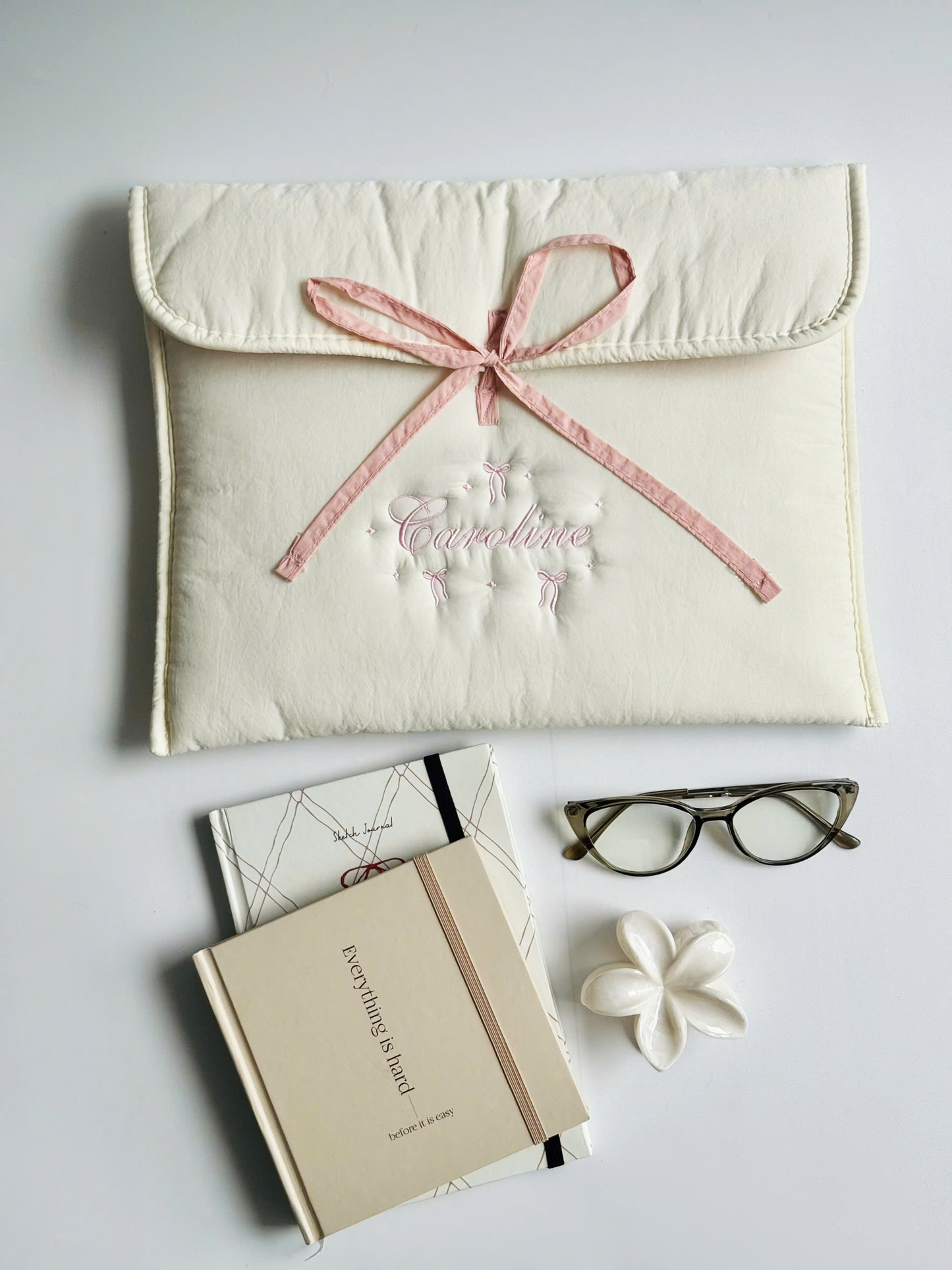 Personalized Laptop Sleeve with Embroidered Name & Bow  - 13 inches