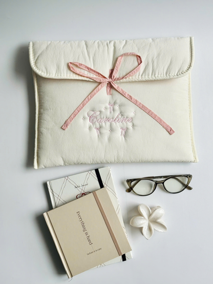 Personalized Laptop Sleeve with Embroidered Name & Bow  - 13 inches