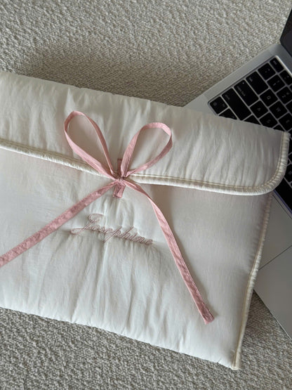 Personalized Laptop Sleeve with Embroidered Name & Bow  - 13 inches
